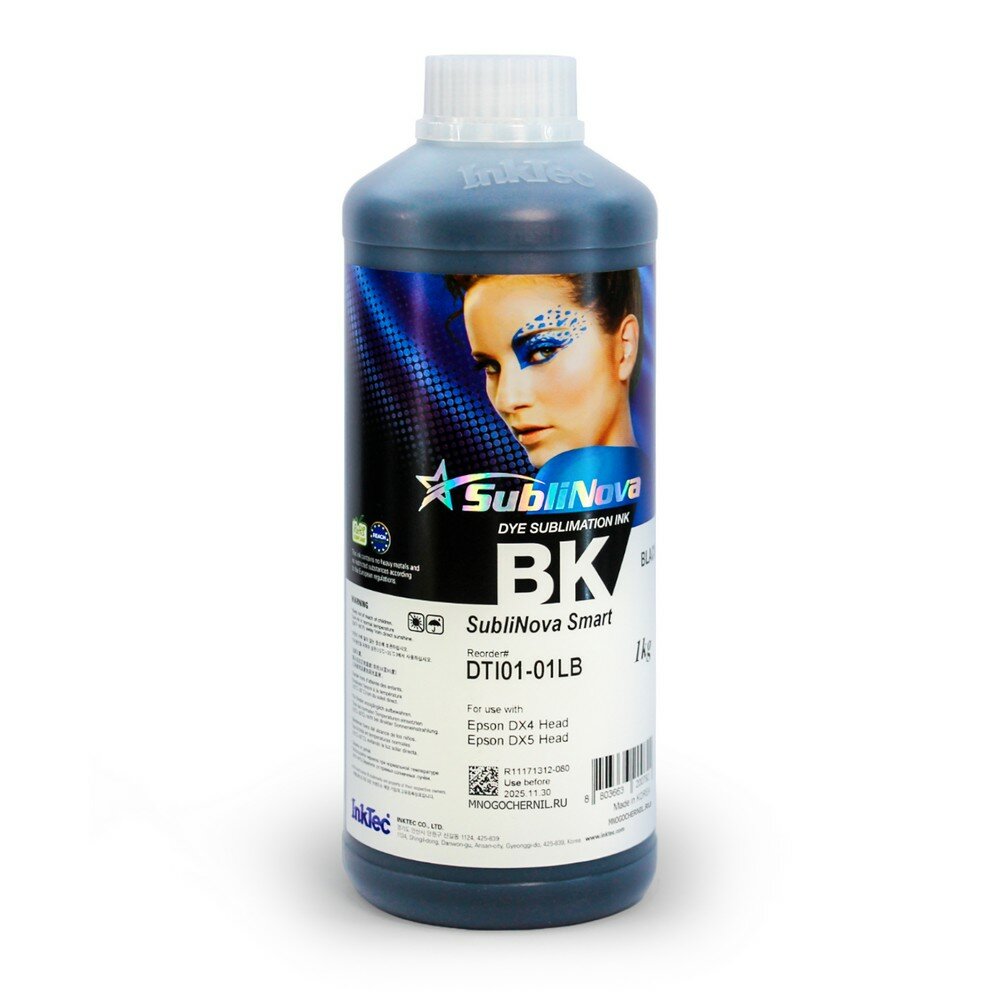 Чернила сублимационные для Epson, InkTec (DTI01-1LB) Black, черные литровые, 1000 мл, DTI01-01LB