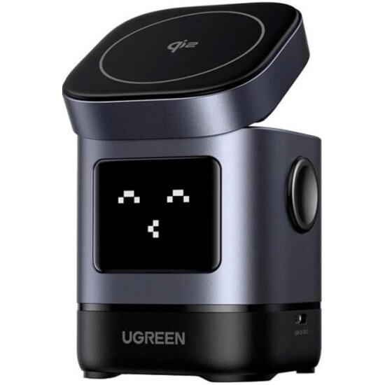 Беспроводное зарядное устройство Ugreen W709 UNO Robot, 2 в 1, 20Вт, для iPhone, AirPods с кабелем USB-C-USB-C 1 м, серый (45775)