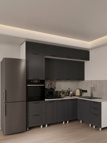 Изображение товара Кухонный гарнитур угловой Сектор МДФ 2,4х1,6м сталь без столешницы с пеналом