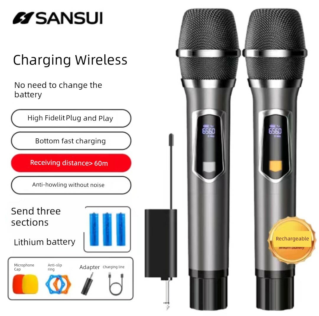 Sansui U5 перезаряжаемый улучшенный беспроводной микрофон с двойным микрофоном в черном цвете