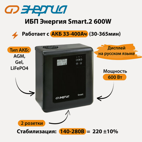 Изображение товара ИБП Энергия Smart.2 600W (бесперебойник питания) защита от перегрузки