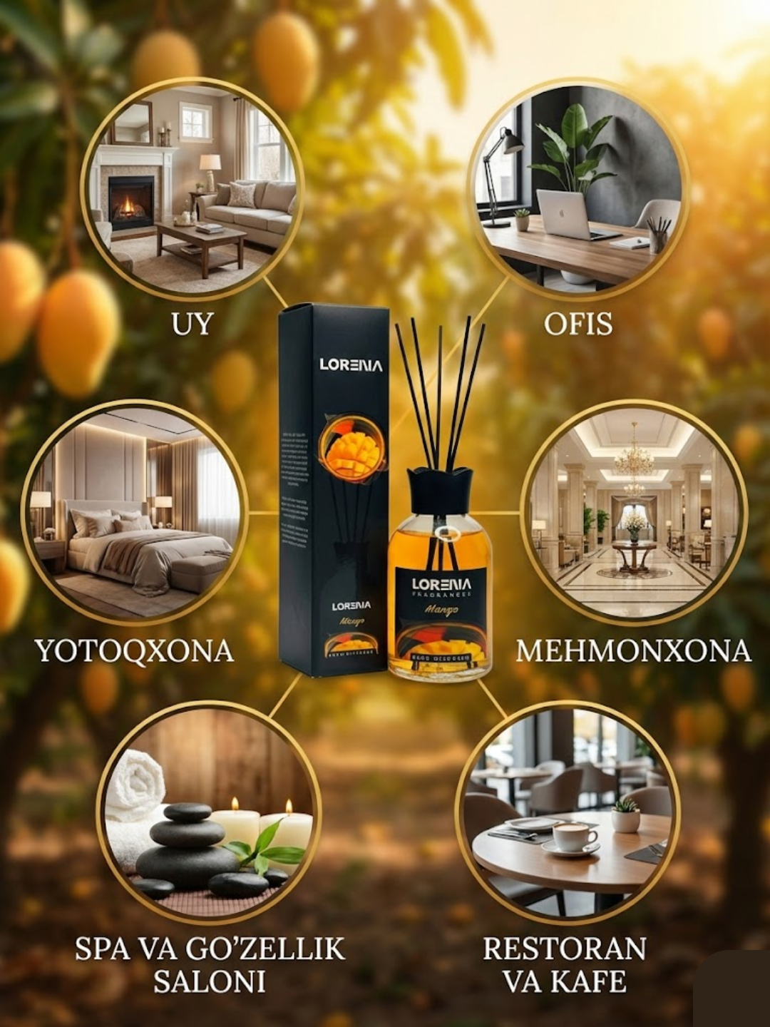 Аромадиффузор Lorena Mango: Парфюм для дома с палочками Ароматизатор для дома — фото 1