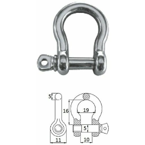 Скоба такелажная подкова с винтовым пальцем 5 мм сталь AISI 316