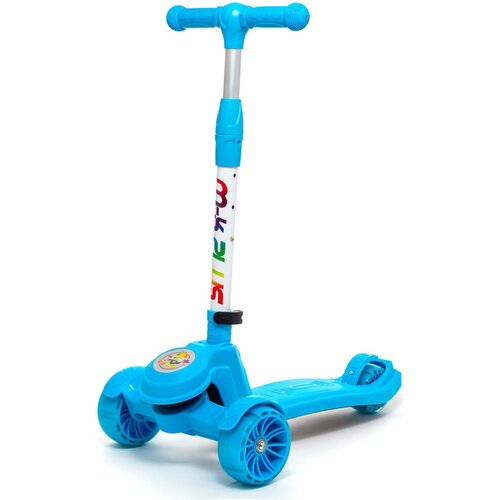 фото Самокат трехколесный, детский, складной, светящиеся колёса, голубой synergy