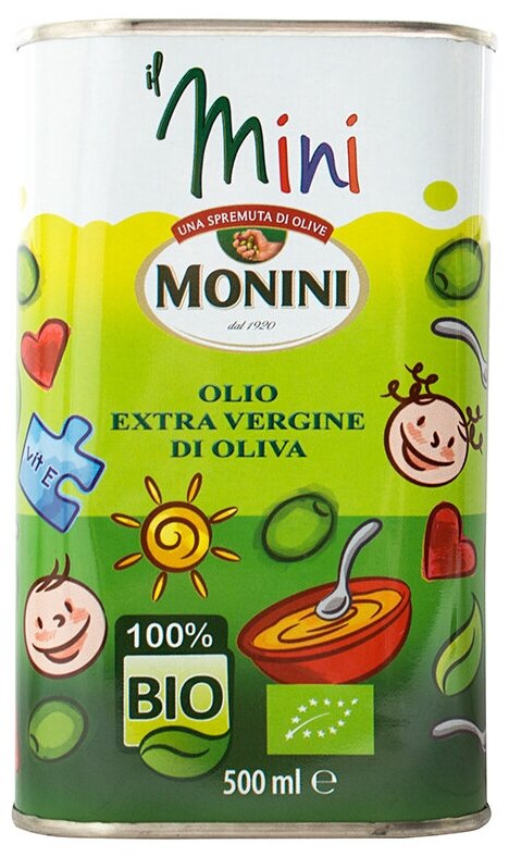 Оливковое масло Monini IL MINI BIO Extra Virgin нерафинированное органическое первого холодного отжима Экстра Вирджин, 0,5 л