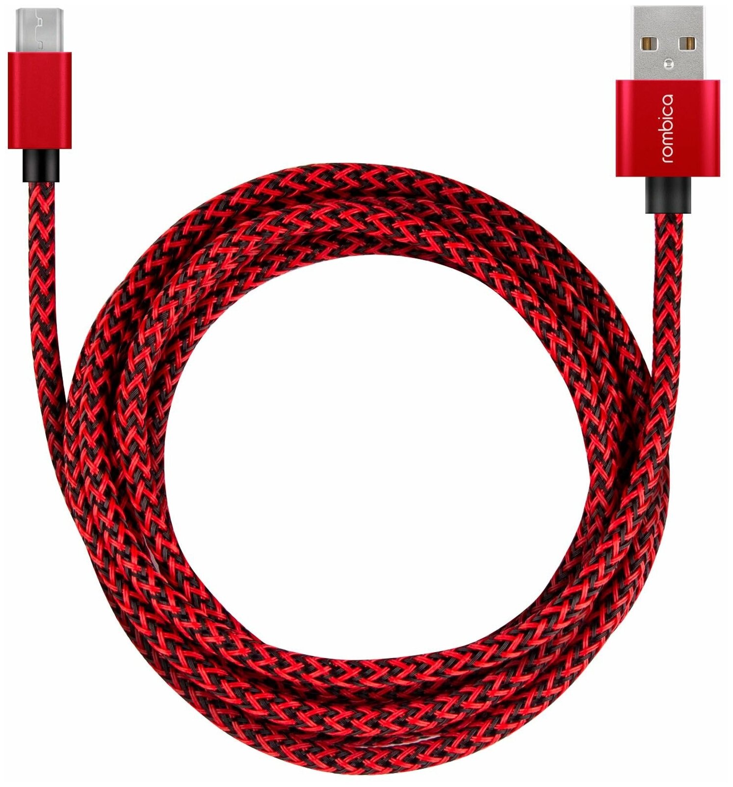 Кабель Rombica Digital AB-04R Micro USB to USB cable, длина 2 м. Цвет красный.