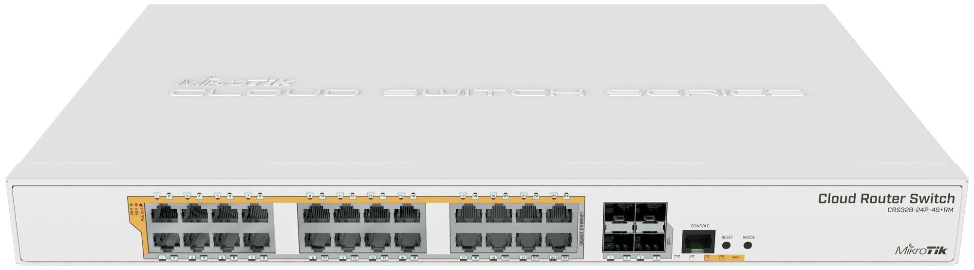 Коммутатор Mikrotik CRS328-24P-4S+RM Layer 3 PoE 24 порта IEEE 802.3at (PoE+), 24 порта 10 / 100 / 1000 Мбит / сек, QoS VLAN Storm Control Port Trunki