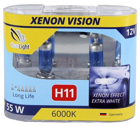 Комплект ламп Clearlight H11 12V-55W XenonVision 6000К (2 шт.) MLH11XV