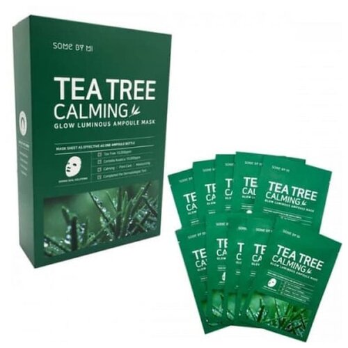 Some By Mi Успокаивающая тканевая маска с чайным деревом Tea Tree Calming Glow Luminous Ampoule Mask, 25 г, 25 мл, 10 уп. some by mi tea tree calming glow luminous ampoule mask 10ea