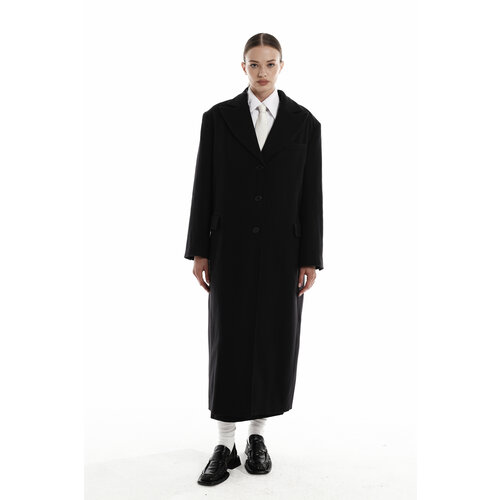 фото Пальто mulier демисезонное, шерсть, оверсайз, удлиненное, размер xs/s, черный