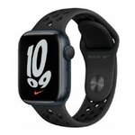 Apple Watch Series 7, 41 мм, корпус из алюминия цвета «тёмная ночь», спортивный ремешок Nike цвета «антрацитовый/чёрный» - изображение