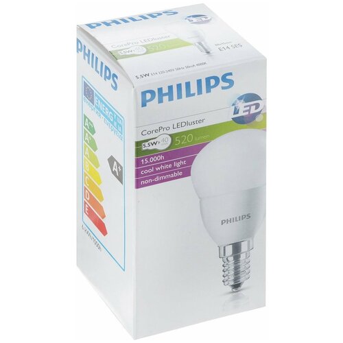 фото Лампа светодиодная philips corepro lustre 4000k, e14, p45, 5.5вт