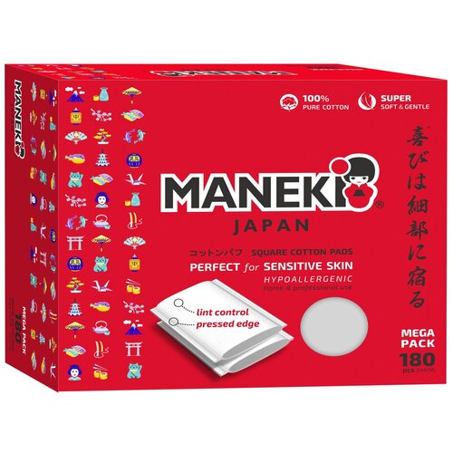 Ватные подушечки Maneki Lovely (CP1163), красный, 180 шт., коробка