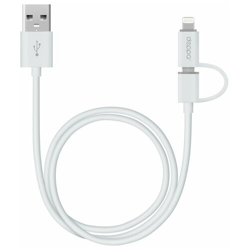 Deppa USB - microUSB/Lightning (72203/4), 1.2 м, белый кабель usb microusb 1м deppa 72296