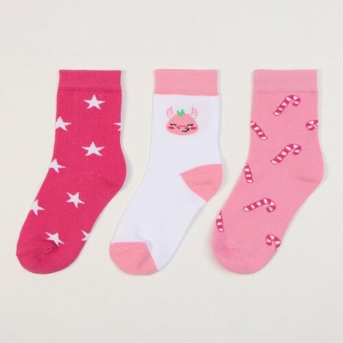 Носки Kaftan размер S, розовый, белый набор новогодних детских носков kaftan мишка 3 пары р р 18 20