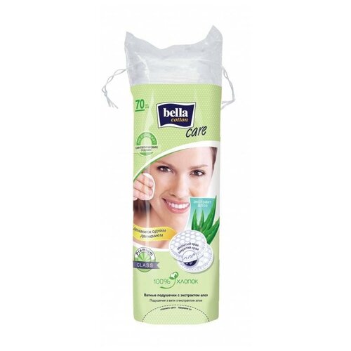 Ватные диски Bella Cotton Care с экстрактом алоэ, белый, 70 шт., пакет