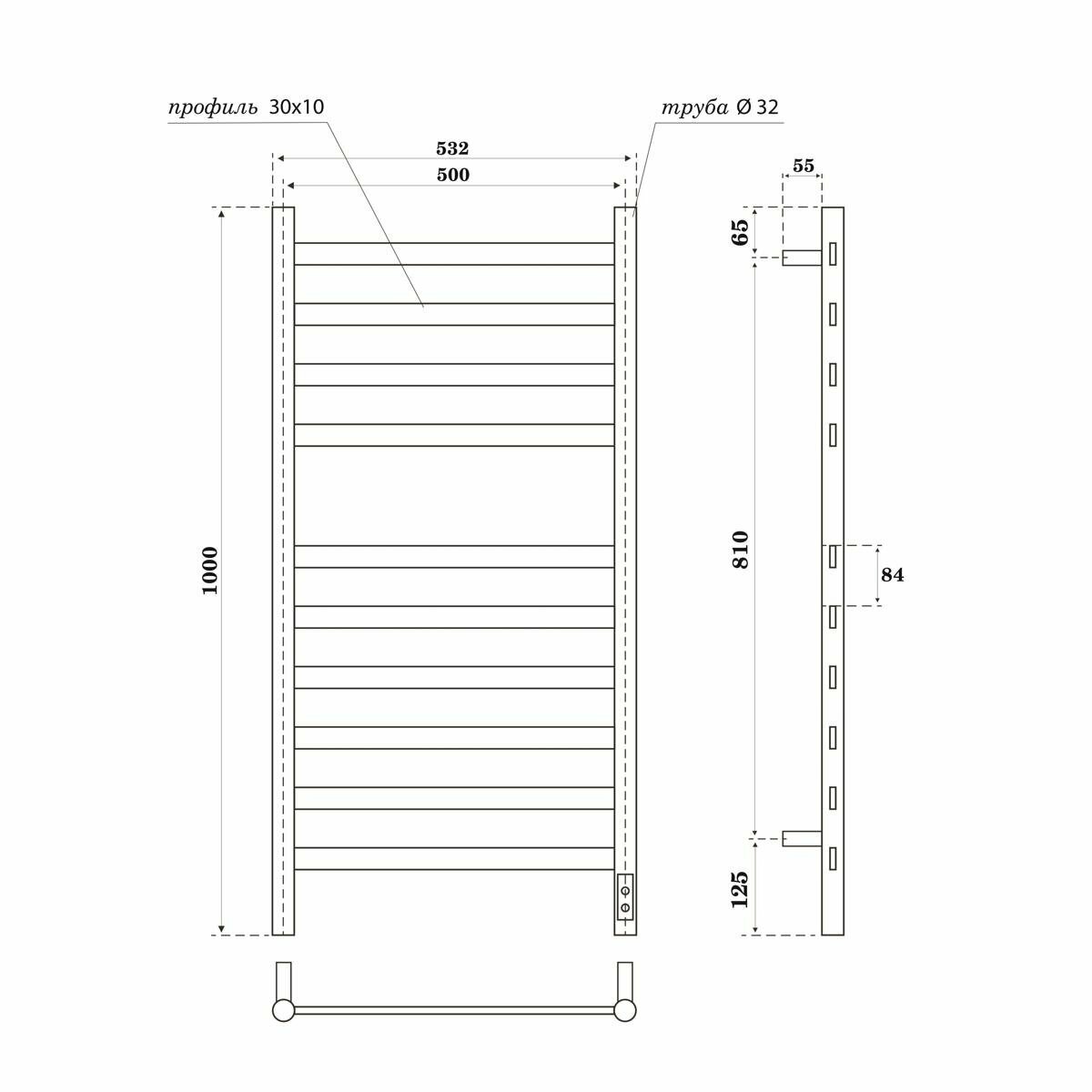 Point Полотенцесушитель электрический Point Селена PN16850GR П10 500x1000, диммер справа, графит премиум - фотография № 2