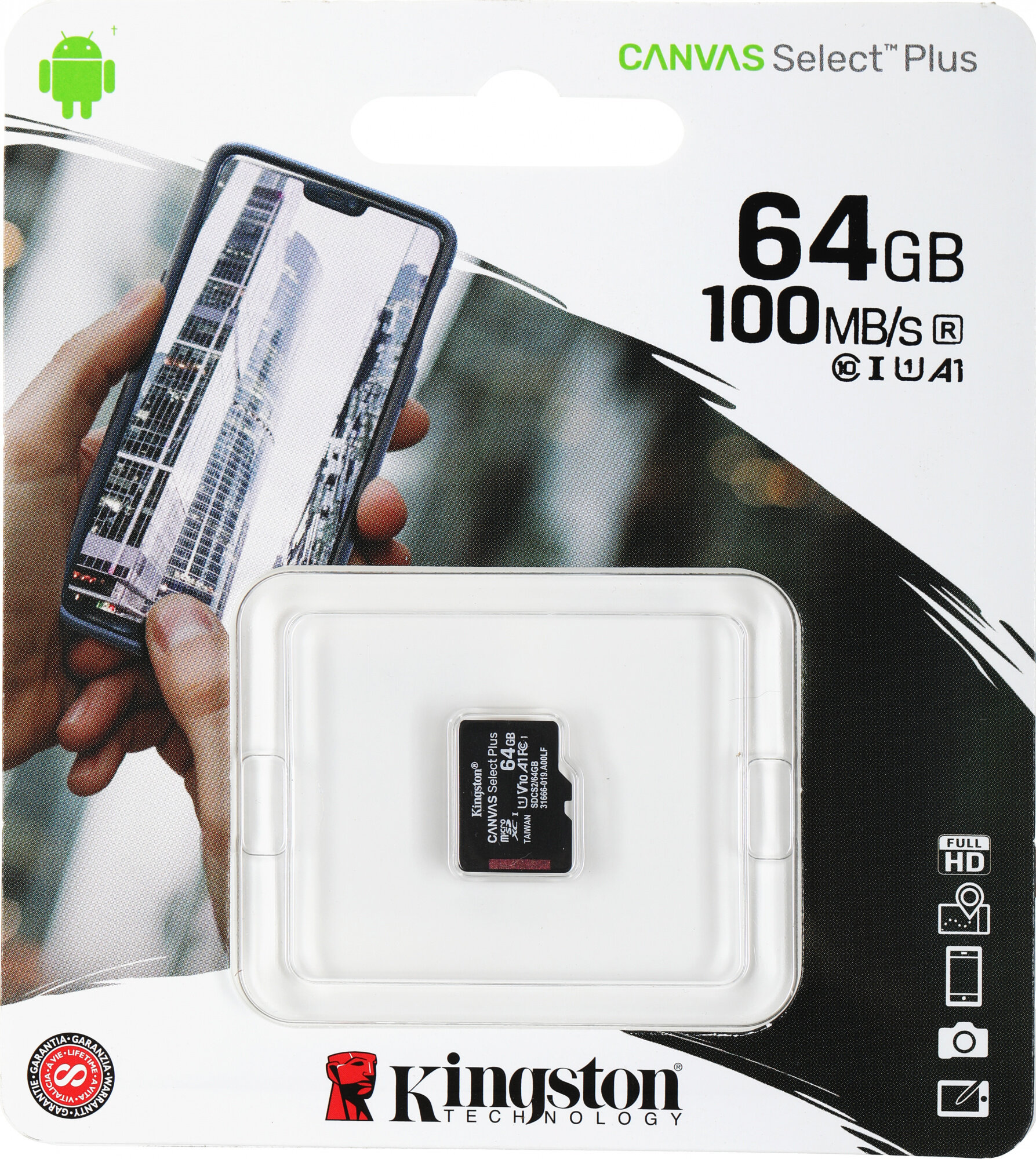 Карта памяти Kingston micro SDXC 64GB Class10 UHS-I Canvas Select Plus (SDCS2/64GBSP)