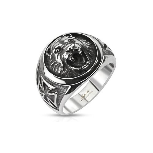 кольцо перстень мужской крупный перстень с камнем ониксом байкерское кольцо печатка из ювелирной нержавеющей стали Печатка Spikes, размер 22, серебряный