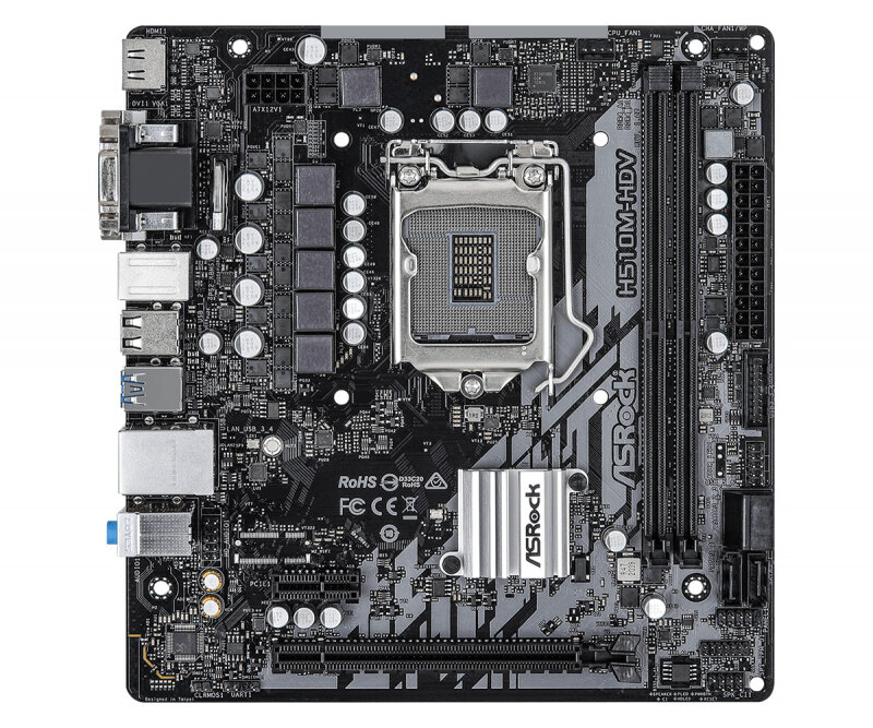 Материнская плата ASRock H510M-HDV, Socket 1200, Intel®H510, 2xDDR4-3200, D-SUB+DVI-D+HDMI, 1xPCI-Ex