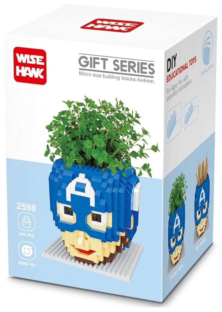 Конструктор Wisehawk & LNO Капитан Америка маска 645 деталей NO. 2598 Captain America with plant Gift Series