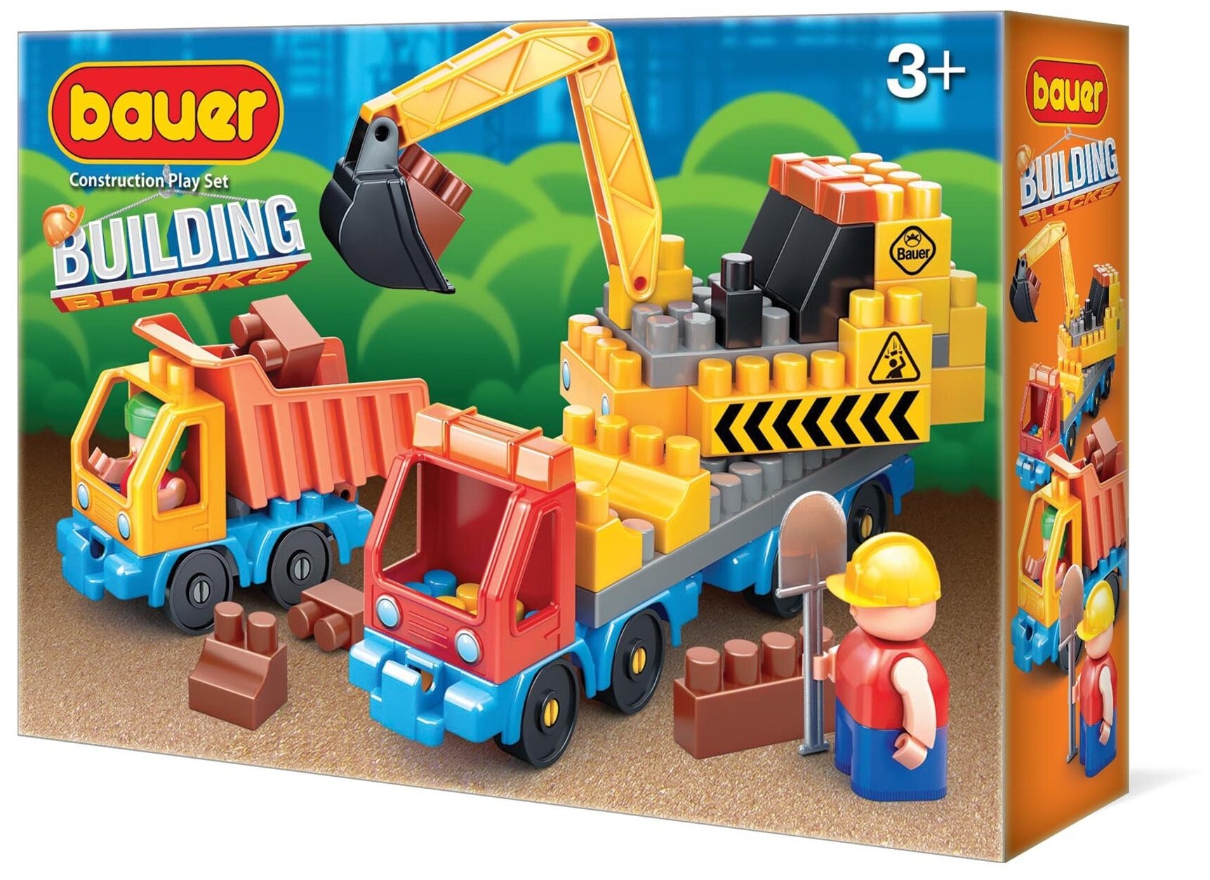 Детская развивающая игрушка конструктор Bauer "Стройка" экскаватор и грузовик 3+