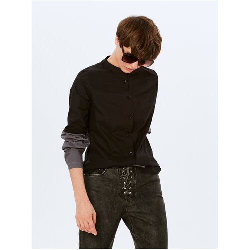фото Рубашка klim, повседневный стиль, полуприлегающий силуэт, длинный рукав, однотонная, размер 46, черный