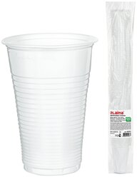 Одноразовые стаканы 200мл, комплект 100шт., пластиковые, бюджет, белые, ПП, хол/гор, LAIMA, 600934