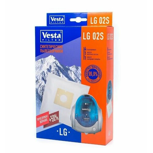 Пылесборники VESTA FILTER LG 02S синтетика комл. 4шт.+2 фильтра пылесборники ks lg 02 синтетика комл 4шт