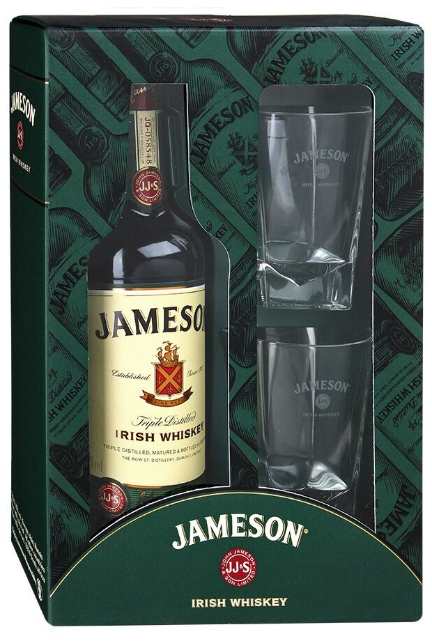 Виски Jameson, 0.7 л, подарочная упаковка с 2 бокалами по выгодной цене ...