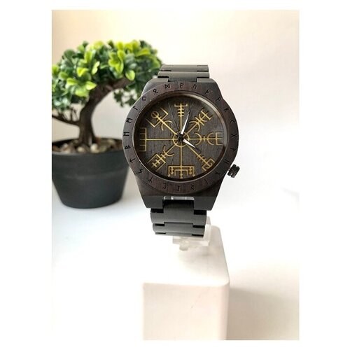 фото Деревянные часы the viking compass- vegvizir черные bobo bird