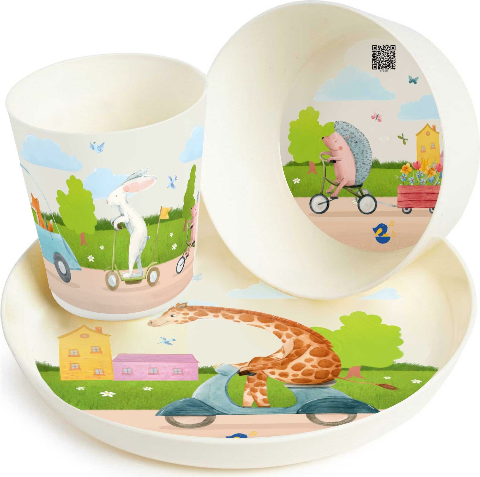 Набор детской посуды Play with Me Busy Animals пластиковый с дополненной реальностью тарелка с декором миска с рисунком кружка 280 мл Lalababy