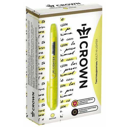 фото Crown набор текстовыделителей multi hi-lighter, желтый, 12 шт (h-500), желтый