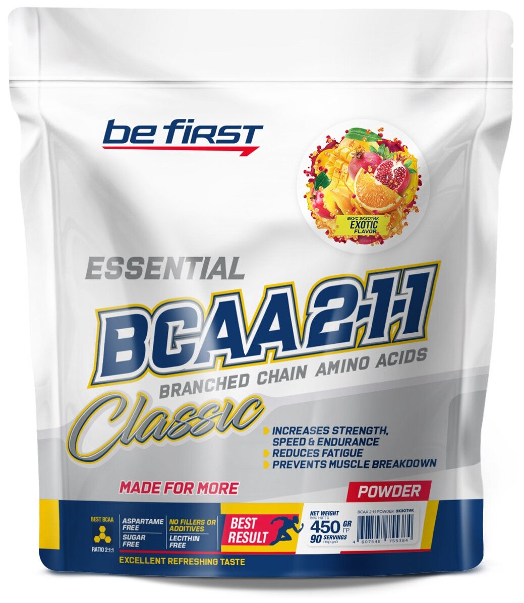 Аминокислоты Be First bcaa 2:1:1 powder 450 гр, дойпак, экзотик