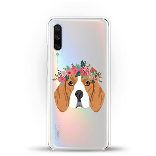 фото Силиконовый чехол бигль с цветами на xiaomi mi a3 andy & paul