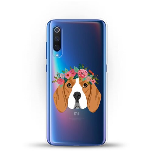 фото Силиконовый чехол бигль с цветами на xiaomi mi 9 andy & paul