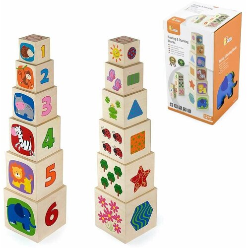 Пирамидка-кубики Цифры и картинки (дерево) Viga 50392 кубики пазлы детские деревянные для раннего развития