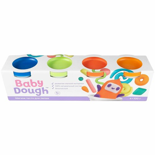 Тесто для лепки BabyDough 4 цвета, синий, нежно-зеленый, красный, оранжевый, №2 (BD017) тесто для лепки babydough набор 4 цвета синий нежно зеленый красный оранжевый baby dough bd017