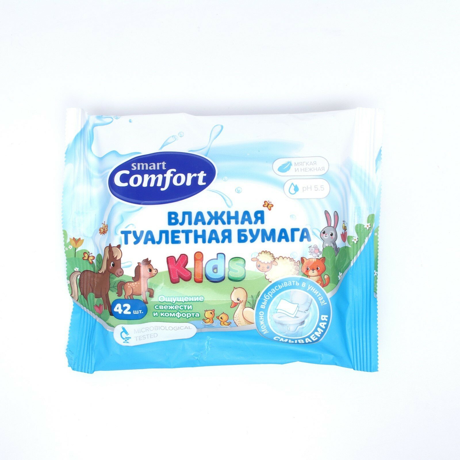 Smart Comfort Kids Влажная туалетная бумага детская смываемая с ромашкой, 42 шт