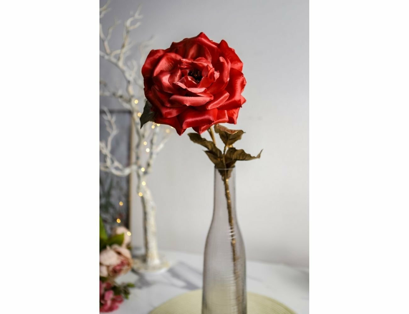 EDG, Декоративная роза - королевское великолепие, искусственный шёлк, коралловая, 57 см 215449-34