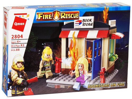 Конструктор Qman Fire Rescue 2804 Пожар в книжном магазине, 88 дет.