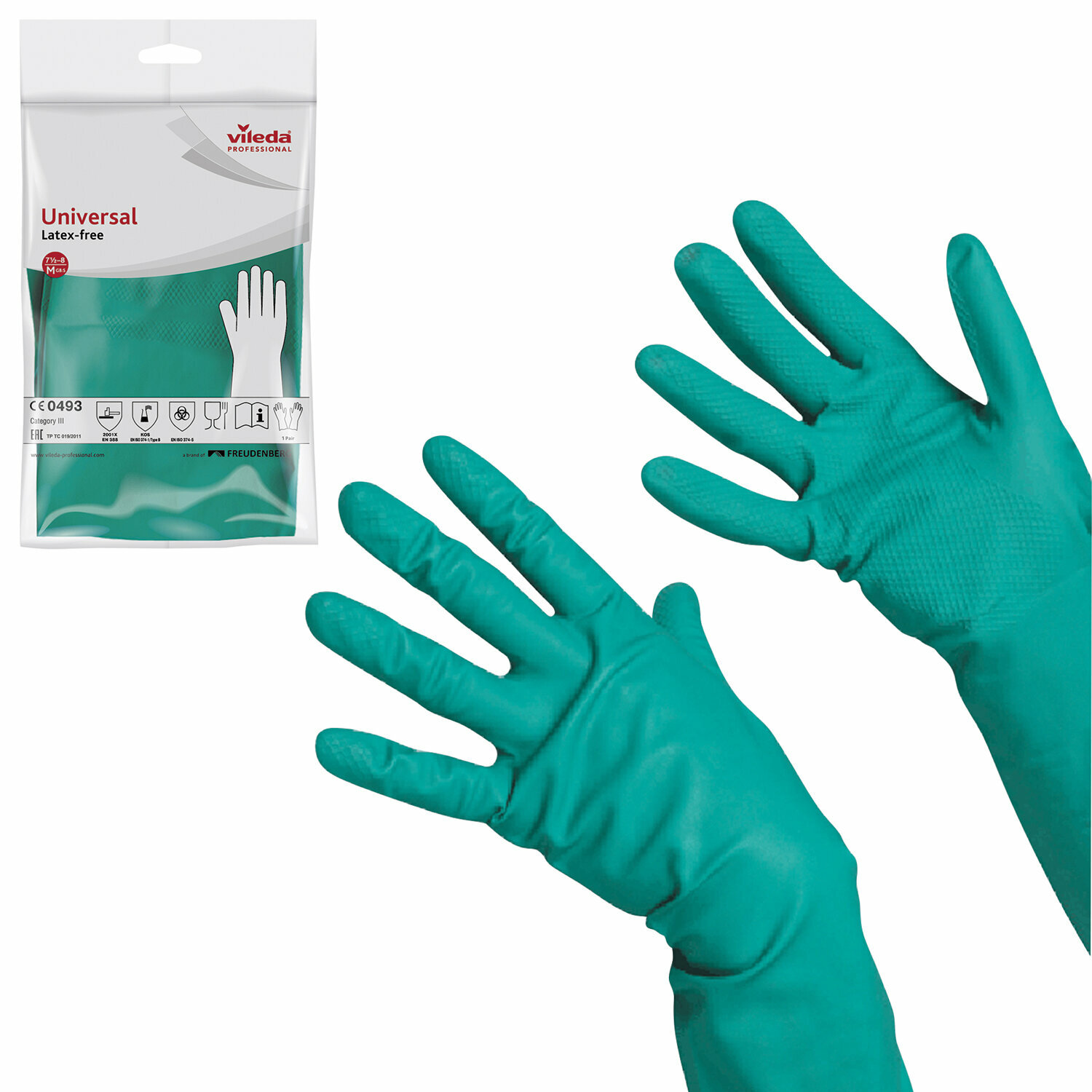 Перчатки Vileda Professional Универсальные, 1 пара, размер M, цвет зеленый
