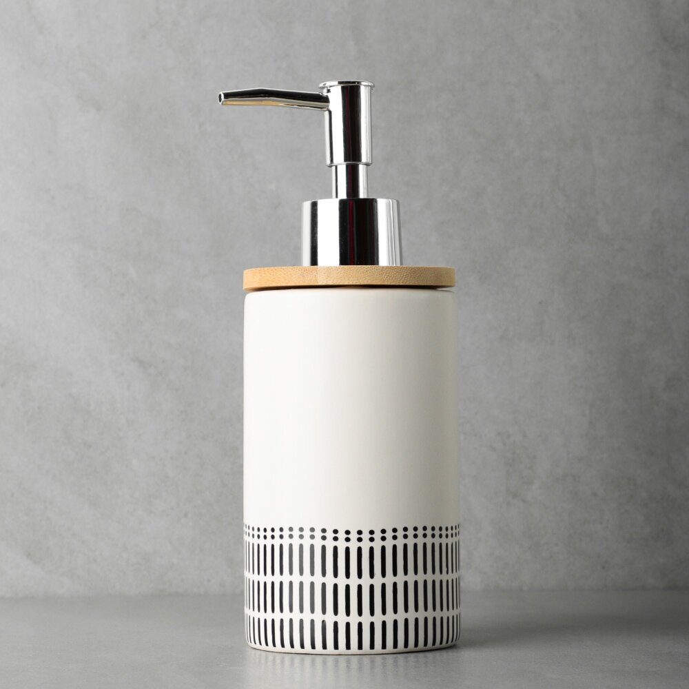 фото Дозатор для жидкого мыла VETTA "Бамбуковая зебра", керамика, белый