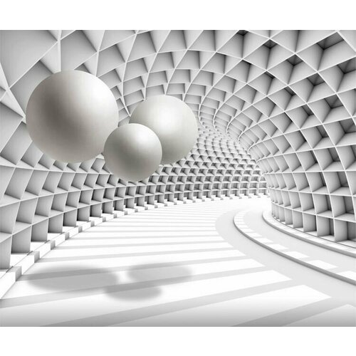 Моющиеся виниловые фотообои Футуристический тоннель со сферами 3D, 300х250 см моющиеся виниловые фотообои футуристический тоннель со сферами 3d 200х290 см