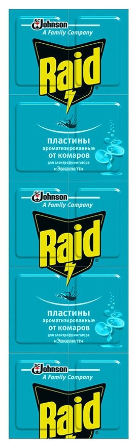 Пластины для электрофумигатора Raid от комаров с ароматом "Эвкалипт", 10 шт