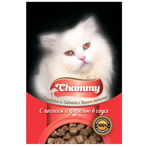 Влажный корм для кошек Chammy с лососем, с форелью 24 шт. х 85 г (кусочки в соусе)