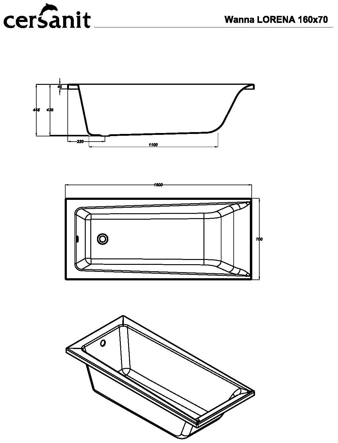 Ванна Cersanit Lorena 160x70см белый (WP-LORENA*160)