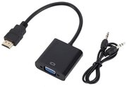 Bion Переходник с кабелем HDMI - VGA+Audio, 19M/15F + miniJack 3.5mm, длина кабеля 15см, черный [BXP-A-HDMI-VGA-03]