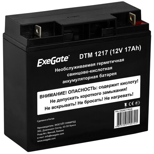Аккумуляторная батарея ExeGate ES255177RUS 12В 17 А·ч аккумуляторная батарея exegate dtm 1255 12v 55ah под болт м6