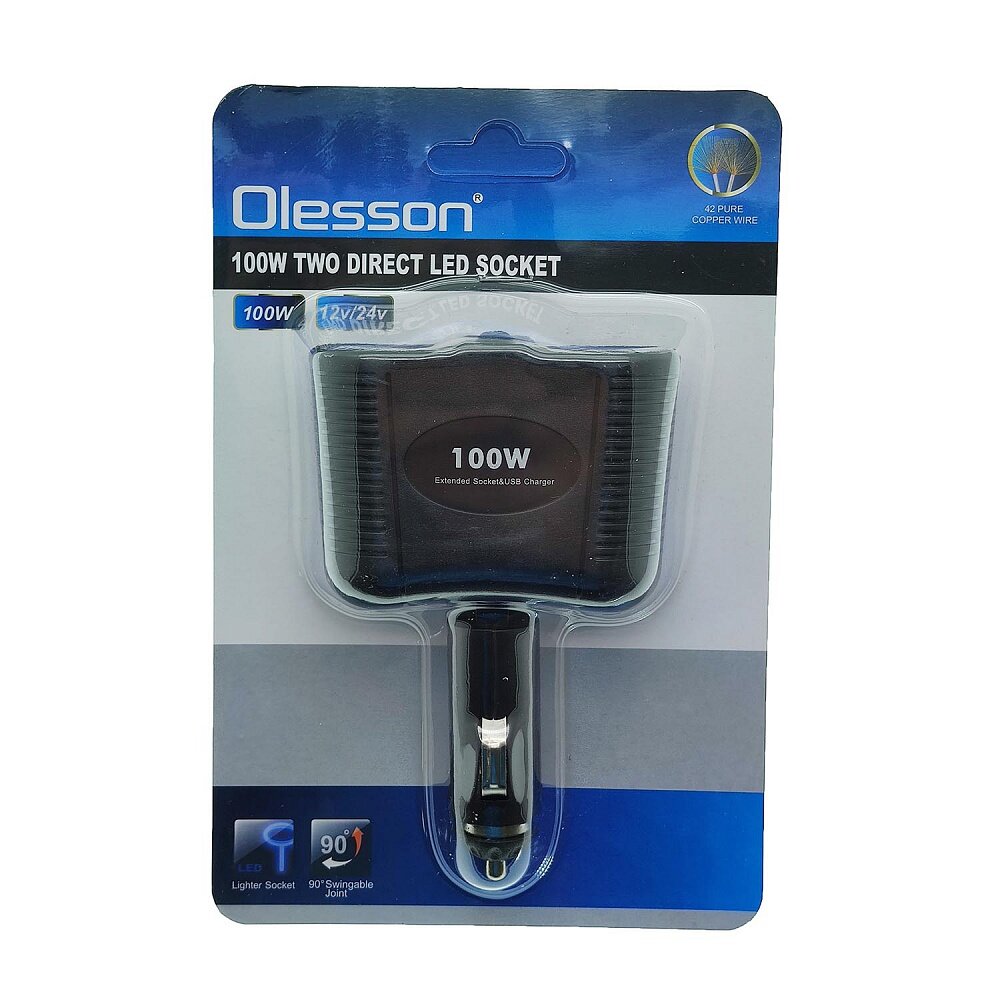 OLESSON 1646 Автомобильный разветвитель 100W 12/24V на 2 выхода прикуривателя